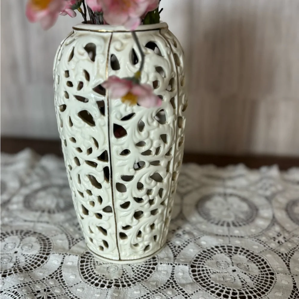 Vintage Porcelain Vase with Gold Accents